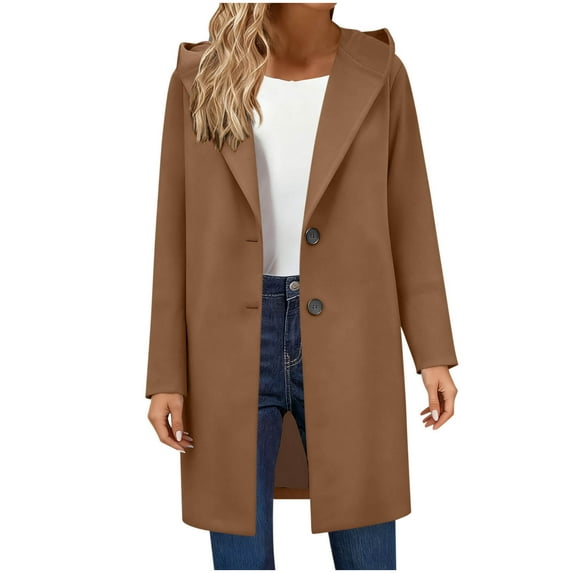 jtjvou Womens Peacoat Notched Lapel Collar Single-Breasted Trench Coats Loose Casual Long Jacket 2025 Fall Winter Outerwear Brown M
