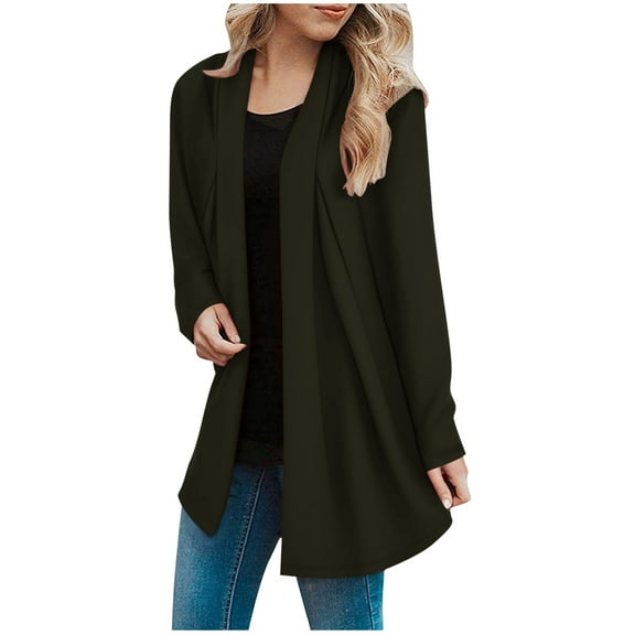 jtjvou Womens Plaid Cardigans Casual Loose Long Sleeve Lightweight Loose Solid Color Jacket Coats Blouse Tops Green XXL