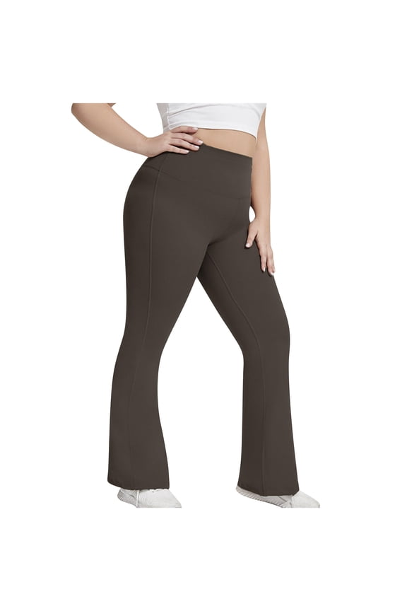 Womens Plus Size Yoga Pants Stretchy Flare Leggings High Waisted Pants for Running Dance Gym Leggings Brown XXL