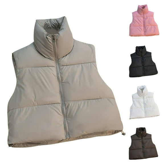 jtjvou Womens Puffer Vest Fashion Stand Collar Zipper Sleeveless Quilted Jackets 2025 Fall Winter Warm Outerwear Black L