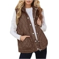 thumbnail image 1 of jtjvou Womens Puffer Vest Lightweight Stand Collar Sleeveless Quilted Jackets Button Fall Spring Zip Up Coat Outerwear Brown M, 1 of 8