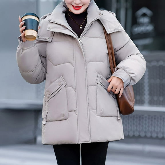 jtjvou Womens Quilted Winter Jacket Casual Detachable Hood Coat with Pockets Loose Warm Outerwear Lapel Slim FIT Jacket Purple XXXXXL