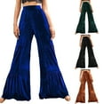 thumbnail image 1 of jtjvou Womens Ruffle Velvet Wide Leg Pants Fashion Casual Elastic Waist Sweatpants Flare Leg Lounge Pants Black L, 1 of 9
