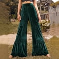 thumbnail image 1 of jtjvou Womens Ruffle Velvet Wide Leg Pants Fashion Casual Elastic Waist Sweatpants Flare Leg Lounge Pants Green XL, 1 of 8