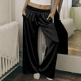 thumbnail image 1 of jtjvou Womens Silk Pajamas Elastic Loose Pants Straight Vintage Trousers With Pockets Casual Leisure Sports Soft Comfortable Fabric for Home Daily Wear Black M, 1 of 6