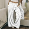 thumbnail image 1 of jtjvou Womens Silk Pajamas Elastic Loose Pants Straight Vintage Trousers With Pockets Casual Leisure Sports Soft Comfortable Fabric for Home Daily Wear White L, 1 of 6