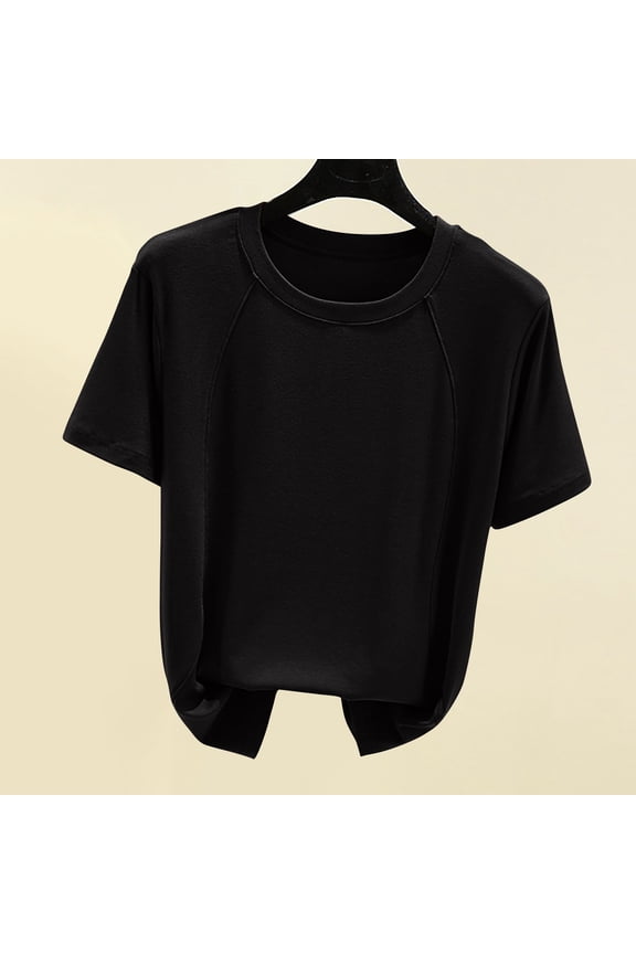 Womens' Solid Color Round Neck Short Sleeve Casual Going Out Tops for Women Black XXL