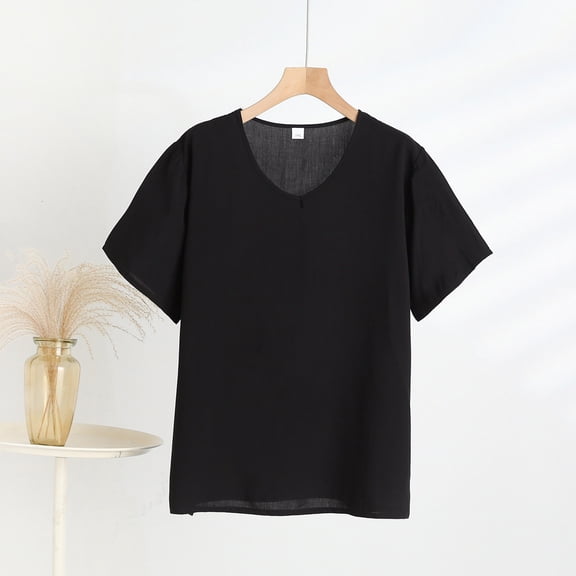 jtjvou Womens Summer Crinkle Round Neck Shirts Short Sleeve Top Casual Fashion Blouse Vacation Fashion Clothes Black XXXXXL