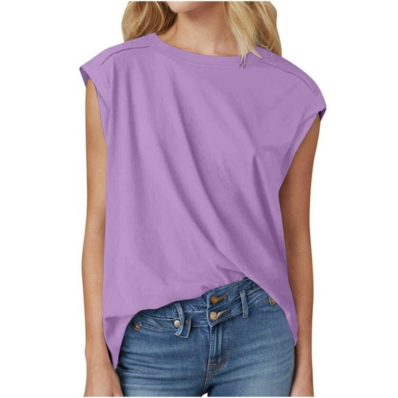 jtjvou Womens Summer Tops Trendy 2025 Cap Sleeve T Shirts Crew Neck Sleeveless Tank Top Casual Loose Blouse Fashion Clothes Purple XXL
