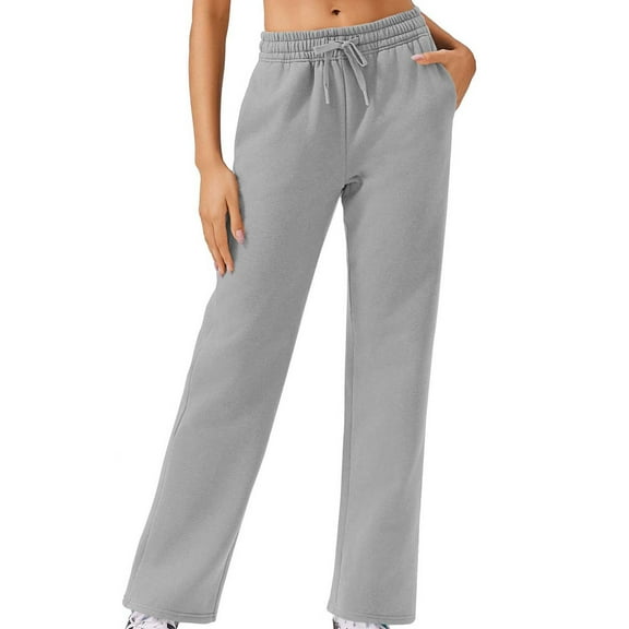 jtjvou Womens Sweatpants 2025 Fall Baggy Wide Leg Sweatpant Fleece Lined Straight Leg Sweat Pants Gray S