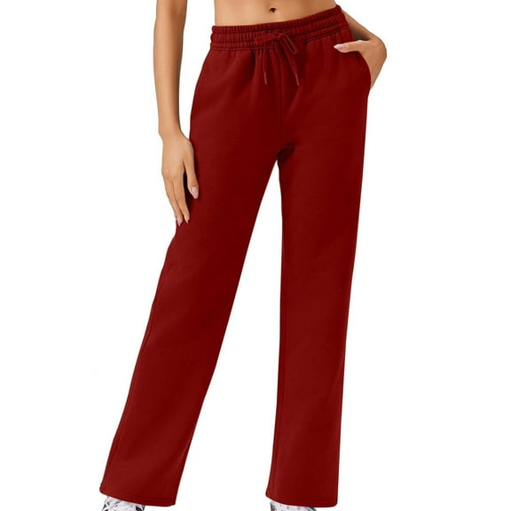 jtjvou Womens Sweatpants 2025 Fall Baggy Wide Leg Sweatpant Fleece Lined Straight Leg Sweat Pants Red M