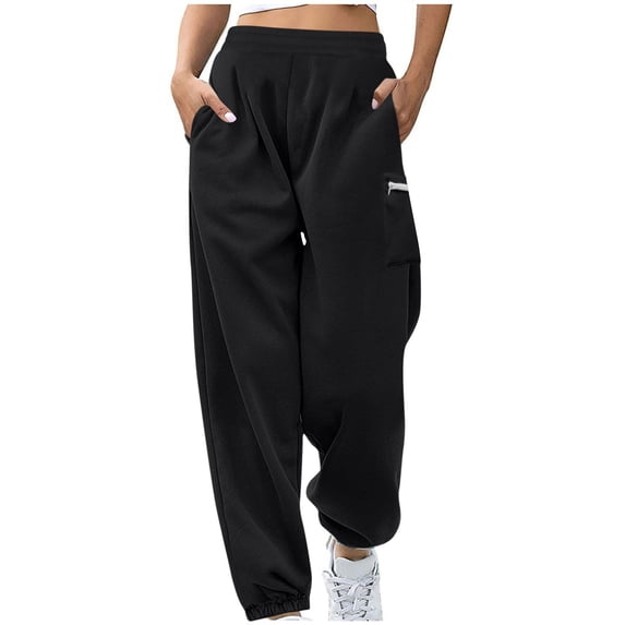 jtjvou Womens Sweatpants Oversized Cargo Sweatpants Oversized Joggers Fall Fashion Athletic Pants with Zip Pockets Black M