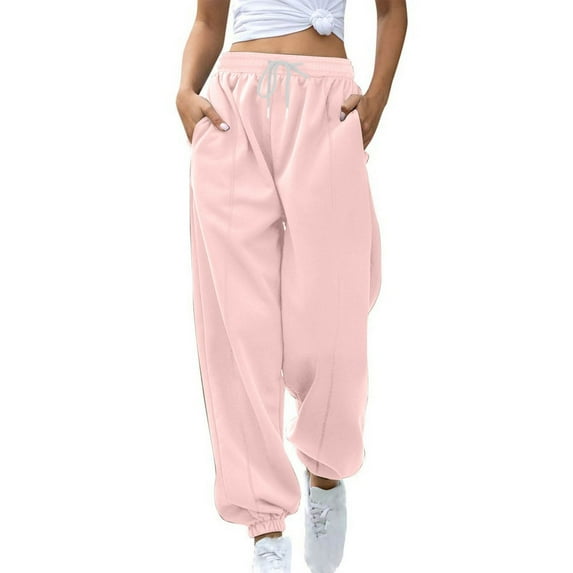 jtjvou Womens Sweatpants Warm Fleece Lined Baggy Sweatpant 2025 Winter High Waisted Athletic Joggers Pants with Pockets Pink XL