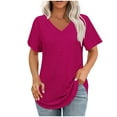 thumbnail image 1 of jtjvou Womens T Shirts V Neck Short Sleeve Casual Tops Loose Fit Basic Tees with Curved Hem Pink XL, 1 of 5
