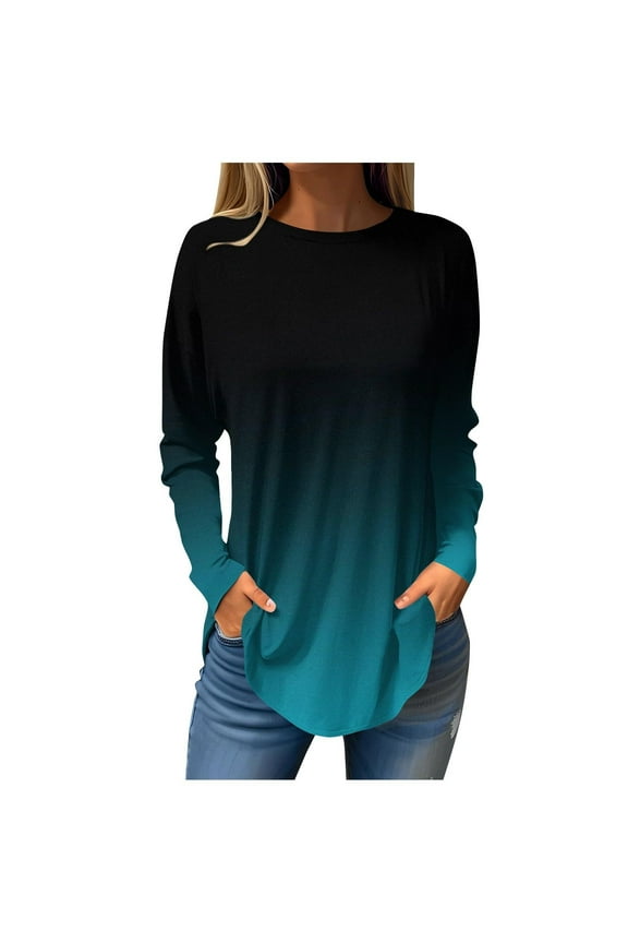 Womens Tops,Crewneck Solid/Stripe Tunic Shirts Loose Fit Long Sleeve Sweatshirt Casual Pullover Blouses,Green,XXXL