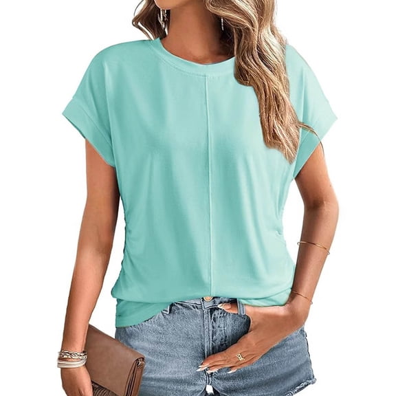 jtjvou Womens Tops Oversized Business Casual Summer Shirts Trendy Cap Sleeve Crew Neck Loose Fit Basic Tee Outfits Green S