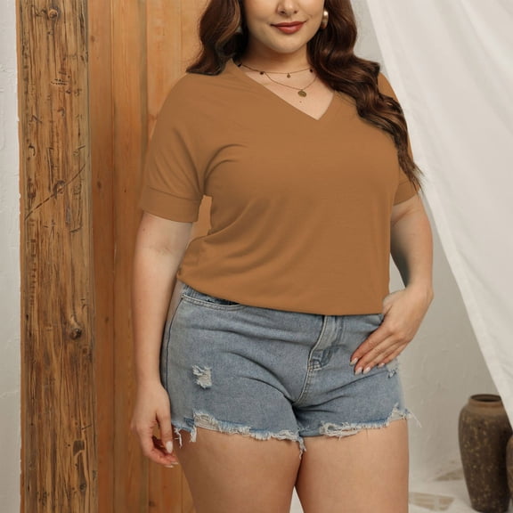 jtjvou Womens V Neck Short Sleeve T Shirts Summer Tops 2025 Casual Loose Tees Now Yellow XL