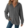 thumbnail image 1 of jtjvou Womens Waffle Knit Zip Up Hoodies 2025 Fall Casual Loose Fit Sweatshirts Lightweight Track Jackets with Pockets Gray S, 1 of 9