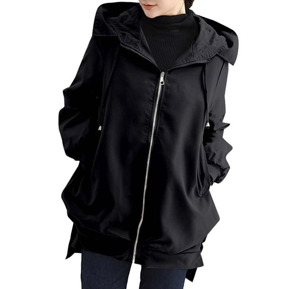 jtjvou Womens Waterproof Raincoat Lightweight Rain Jacket Trench Coat Hooded Windbreaker With Pockets for Outdoor Black XL