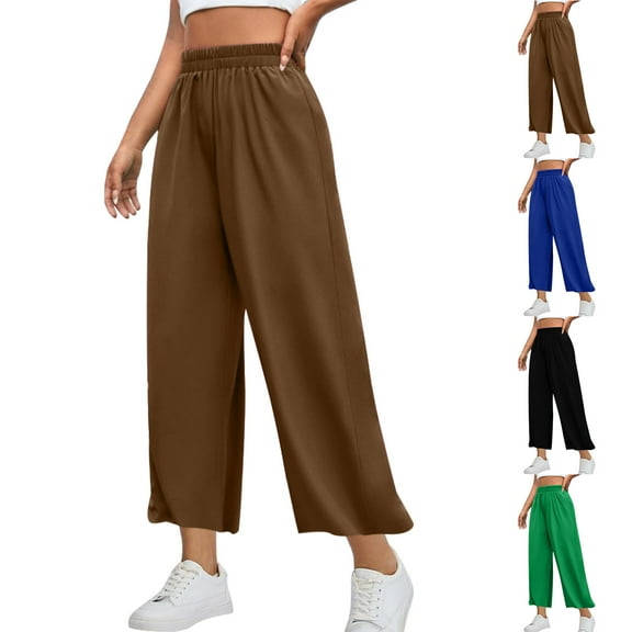 jtjvou Womens Wide Leg Pants Dressy Casual Loose Cozy Sweatpants Elastic High Waisted Palazzo Lounge Trousers with Pockets Black L