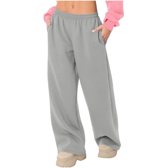 jtjvou Womens Wide Leg Sweatpants Baggy Loose Comfy Pants Casual Lounge Sweatpants Solid Color Workout Pants with Pockets Gray S