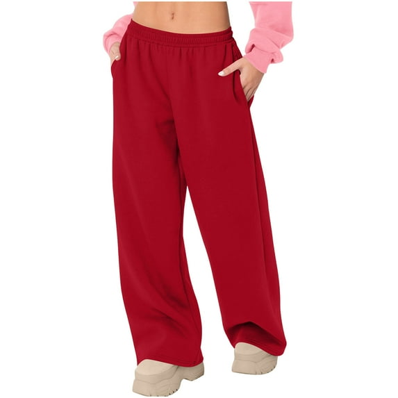 jtjvou Womens Wide Leg Sweatpants Baggy Loose Comfy Pants Casual Lounge Sweatpants Solid Color Workout Pants with Pockets Red M