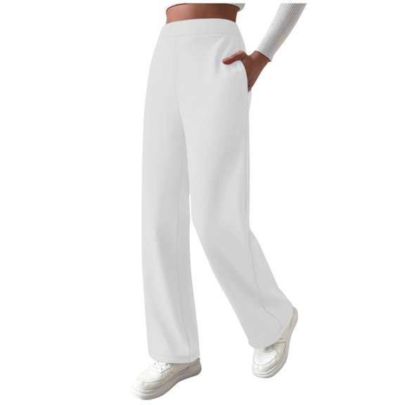 jtjvou Womens Wide Leg Yoga Pants with Pockets High Waist Stretchy Loose Dress Work Casual Sweatpants White S