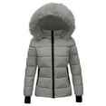 thumbnail image 1 of jtjvou Womens Winter Coats Quilted Thicken Warm Puffer Ski Jacket Faux Fur Lined Hooded Waterproof Outdoor Comfy Down Jackets Gray XL, 1 of 7