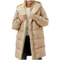 thumbnail image 1 of jtjvou Womens Winter Long Down Coats Teddy Fleece Lined Jacket Plus Size Warm Down Thicken Hooded Windproof Quilted Puffer Jackets Yellow M, 1 of 1