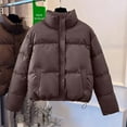 thumbnail image 1 of jtjvou Womens Winter Puffer Jacket Warm Short Stand Collar Parkas Casual Loose Coat Zipper Long Sleeve Overcoat Brown L, 1 of 6