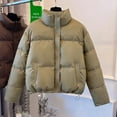 thumbnail image 1 of jtjvou Womens Winter Puffer Jacket Warm Short Stand Collar Parkas Casual Loose Coat Zipper Long Sleeve Overcoat Green L, 1 of 6