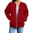 thumbnail image 1 of jtjvou Womens Zip Up Long Sleeve Sweatshirt Jacket Casual Loose Coats With Pockets Red L, 1 of 2