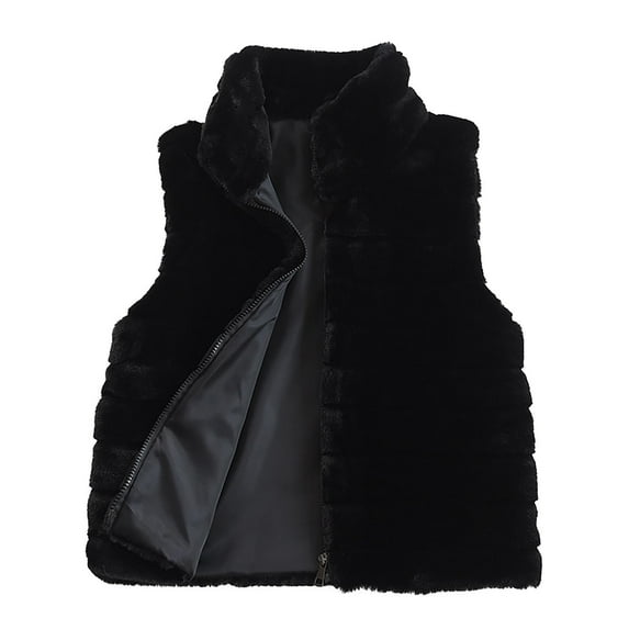 jtjvou Womne's Faux Fur Shaggy Vest Fuzzy Fleece Open Front Short Cardigan Cropped Winter Coats Plus Size Sleeveless Sweaters for Women Black,XXXL