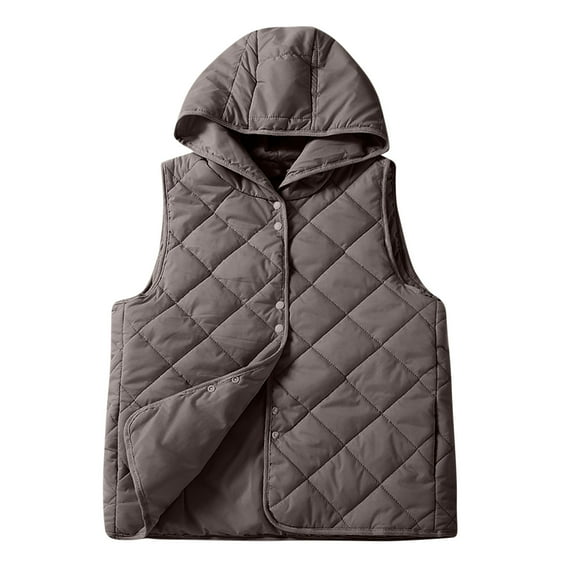 jtjvou Womne's Quilted Puffer Vest Hood Lightweight Warm Sleeveless Button Padded Down Jacket Coats for Women Gray,XXL