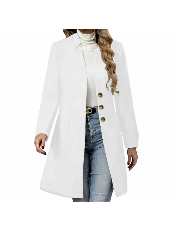 Wool Coats for Women Casual Stand Collar Long Pea Coat 2025 Winter Fashion Single Breasted Warm Jacket Overcoat White XL