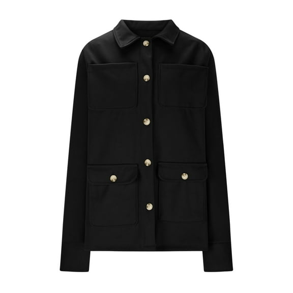 jtjvou Wool Coats for Women Mid-Long Button Down Pea Coat Long Sleeve Lapel Casual Trench Jackets Comfy Overcoat with Pockets Black L