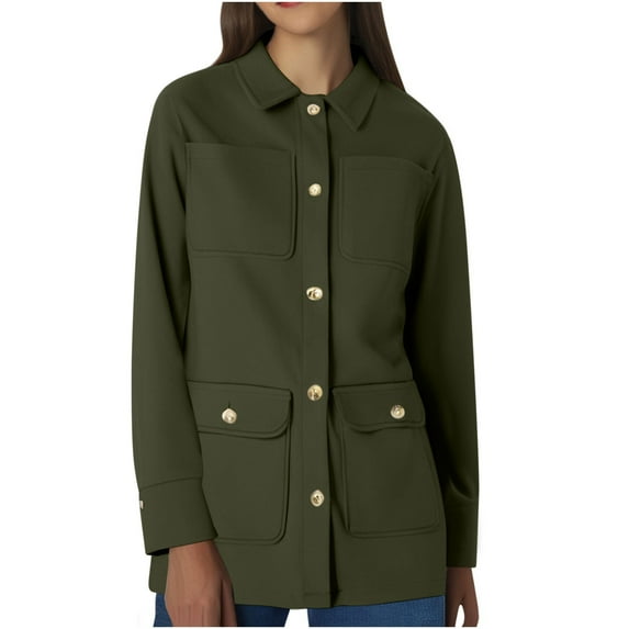 jtjvou Wool Coats for Women Mid-Long Button Down Pea Coat Long Sleeve Lapel Casual Trench Jackets Comfy Overcoat with Pockets Green L
