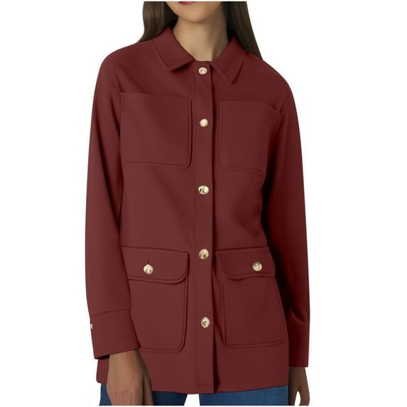 jtjvou Wool Coats for Women Mid-Long Button Down Pea Coat Long Sleeve Lapel Casual Trench Jackets Comfy Overcoat with Pockets Red XXL