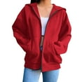 thumbnail image 1 of jtjvou Zip Up Hoodie Women Full Zipper Womens Hoodies Oversized Trendy 2025 Fleece Lined Hooded Sweatshirt for Fall Winter Outwear Red M, 1 of 6