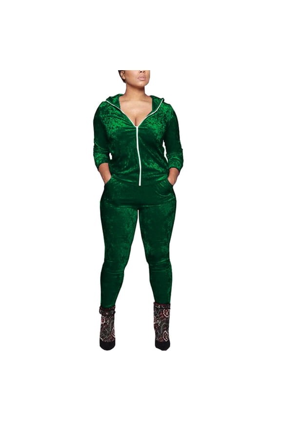 rack Suits for Women Set 2 Piece Sweatsuits Outfits Velour Ruched Long Sleeve Zip Up Jacket and Pants Set Loungewear Green S