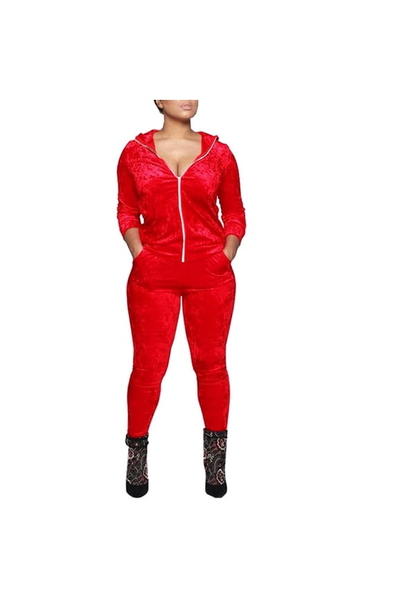 rack Suits for Women Set 2 Piece Sweatsuits Outfits Velour Ruched Long Sleeve Zip Up Jacket and Pants Set Loungewear Red XL