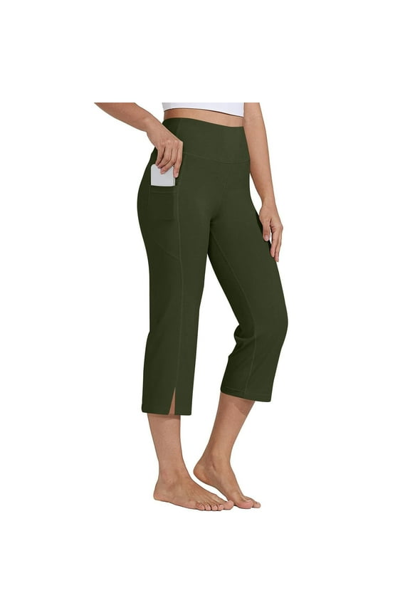 Capri Pants for Women Bootcut Yoga Pants with Pockets Lightweight High Waisted Flare Leggings Casual Work Pants