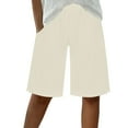 thumbnail image 1 of FAHXNVB Cotton Linen Bermuda Shorts for Women Elastic Waist Casual Wide Leg Summer Shorts with Pockets Lightweight Knee Length Beach Shorts, 1 of 7