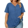 thumbnail image 1 of FAHXNVB Womens Summer Tops Plus Size Button Down V Neck T Shirts Short Sleeve Business Casual Loose Solid Color Tunics Blouses, 1 of 6