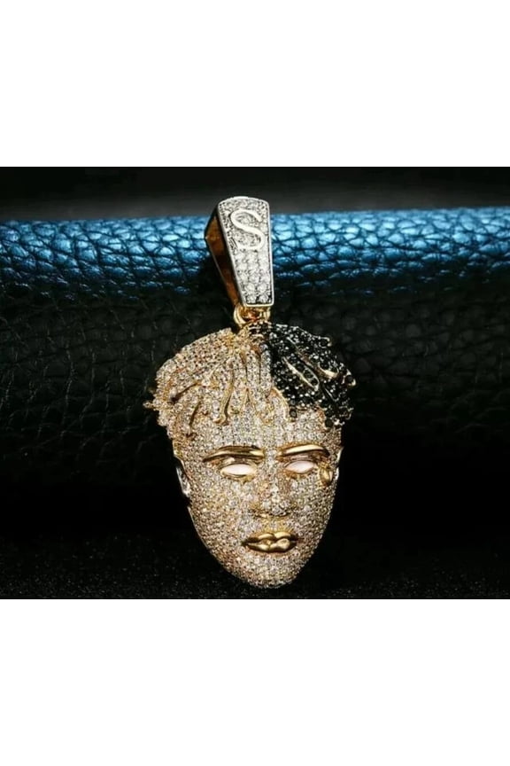 juice wrld 2Ct Round Cut Lab Created Diamond 14K Yellow Gold Plated Pendant 18"