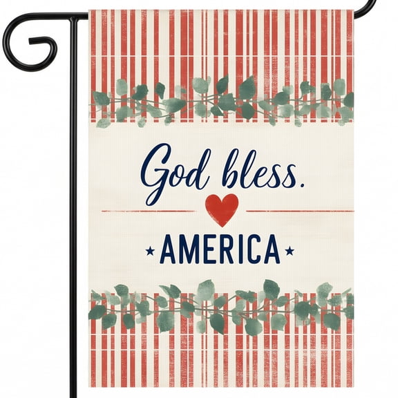july 4 garden flag A red and white striped background with the words God bless America. God bless. AMERICA 4th of july decorations outdoor 28x40 Inch Display Size red white and blue porch decor