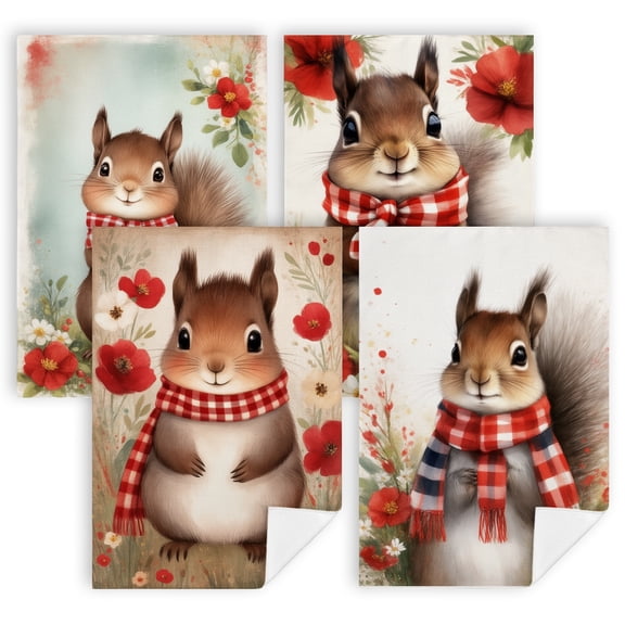 july 4th hand towels A squirrel wearing a red and white checkered scarf kitchen dish towels 4 PC 16x24 Inch primitive 4th of july decor