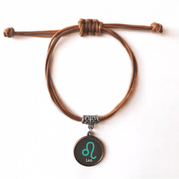 july august leo constellation pattern bracelet leather hide wristband brown jewelry