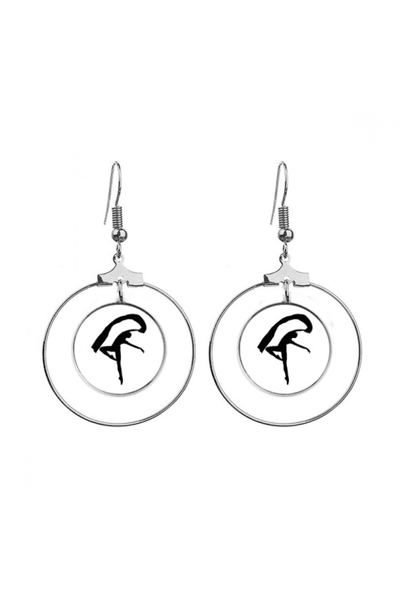 jumping dancer art sports earrings dangle hoop jewelry drop circle