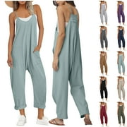 AOUJEA jumpsuits for Women Dressy 2024 Fashion and Casual Cold Shoulder Jumpsuit Solid Suspender Jumpsuits Wide Pocket Leg Pant Present for Women Up to 65% off